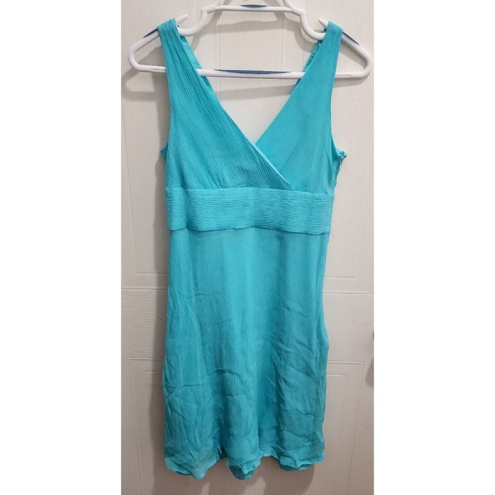 J. Crew Women's Sophia V Neck Sleeveless A Line‎ Dress 100% Silk Blue Size 8P